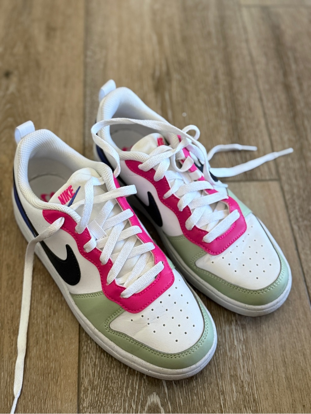 Nike Colorblock Low-Top Sneakers in White, Hot Pink & Sage